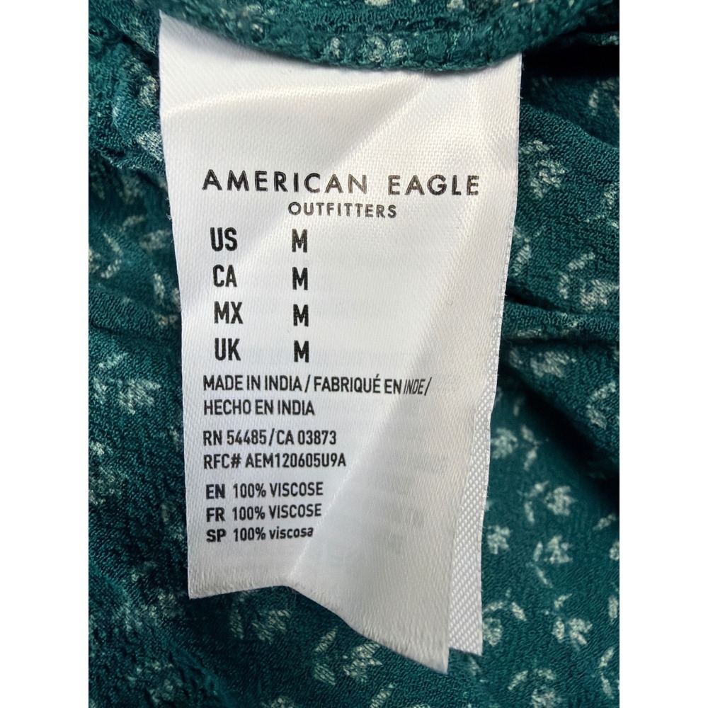 American Eagle Womens Teal Green Ditsy Floral Tiered Babydoll Mini Dress Size‎ M - Picture 4 of 7